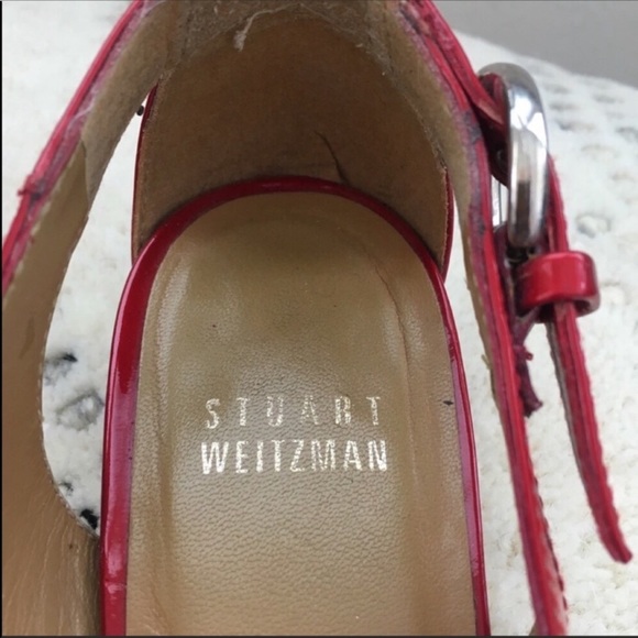 Stuart Weizman Red Patent Leather Peep Toe Flats - Picture 4 of 6